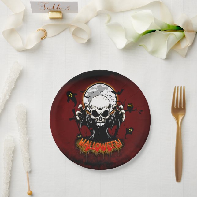 Plato De Papel Calavera con dientes afilados y amenazantes (Boda)