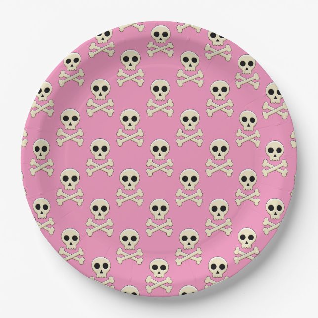 Plato De Papel Calavera con huesos (Anverso)