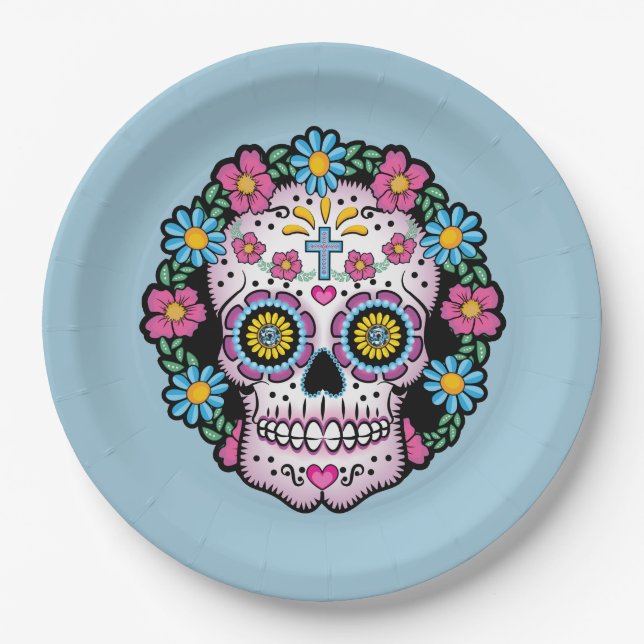 Plato De Papel Calavera de azúcar de los muertos (Anverso)