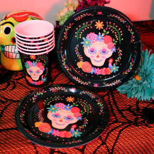 Plato De Papel Calavera de azúcar de los muertos