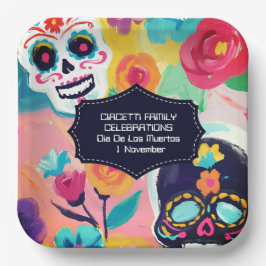Plato De Papel Calavera de azúcar del Día de los Muertos