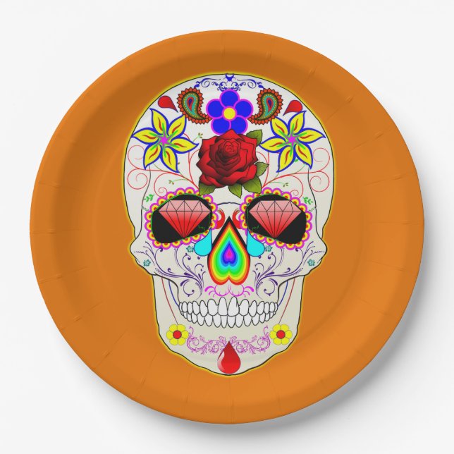 Plato De Papel Calavera de azúcar Día de los Muertos en México (Anverso)