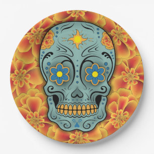 Plato De Papel Calavera de azúcar - Día de los Muertos (Marigold)