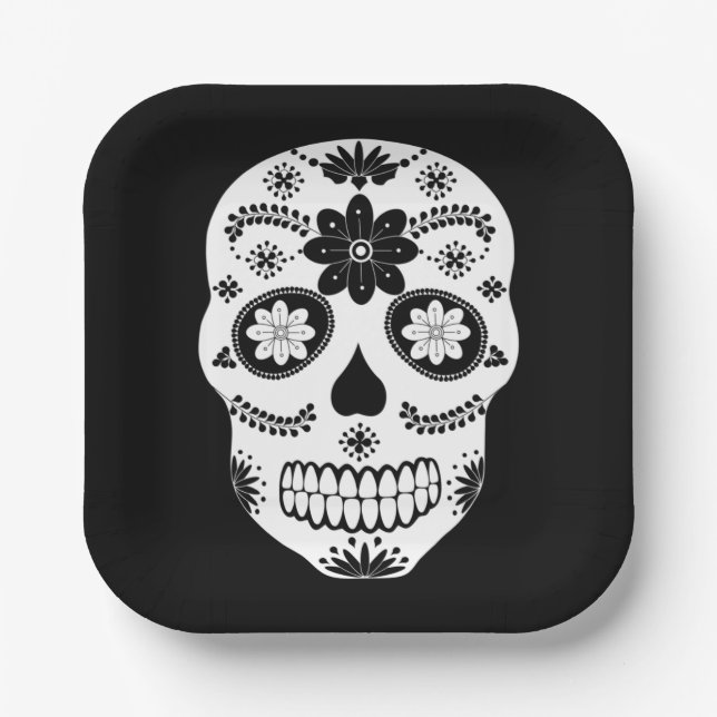 Plato De Papel Calavera De Azúcar En México 2 Placas De Papel Bla (Anverso)