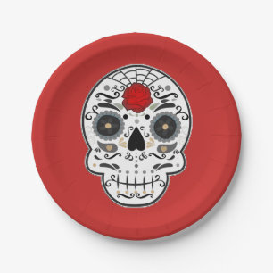 Plato De Papel Calavera de Azúcar Fiesta de Esqueleto Español Mex