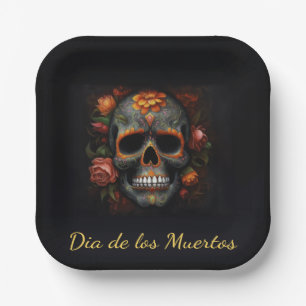 Plato De Papel Calavera de azúcar floral Día de los Muertos Calav