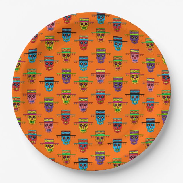 Plato De Papel Calavera de azúcar gaucho (Anverso)