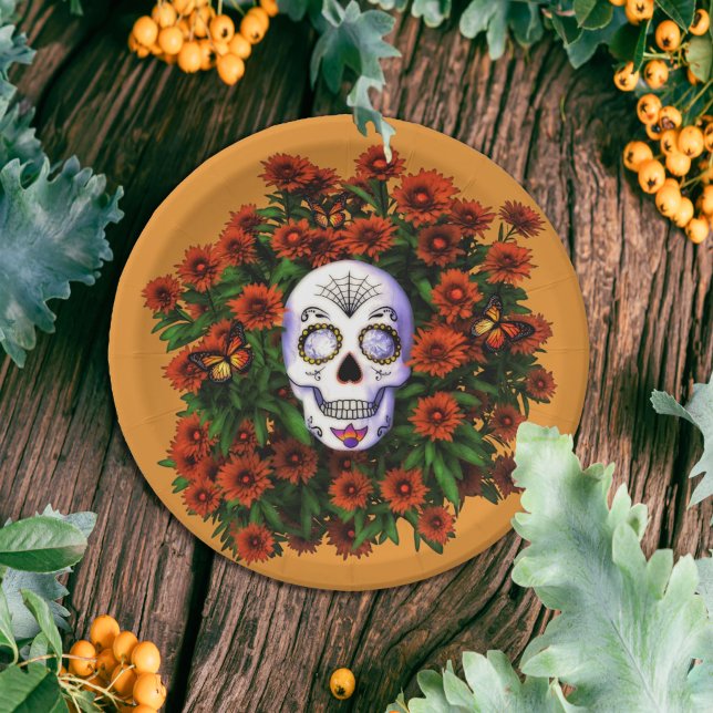 Plato De Papel Calavera de azúcar Marigold Dia de Los Muertos Hal (Subido por el creador)