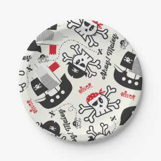 Plato De Papel Calavera de barco pirata Cumpleaños niño Nombre pe