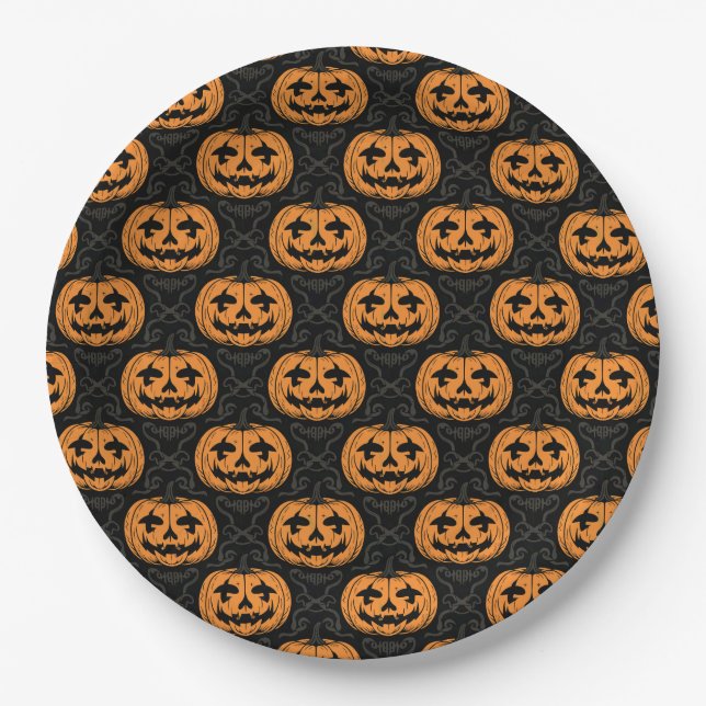 Plato De Papel Calavera de calabaza (Anverso)