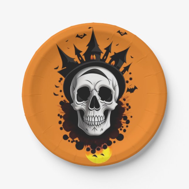 Plato De Papel Calavera de Halloween (Anverso)