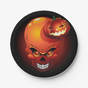 Plato De Papel Calavera de Halloween y calabaza