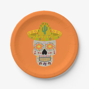 Plato De Papel Calavera del Día de Muertos Mexicano
