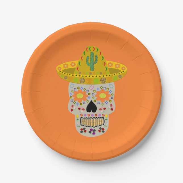 Plato De Papel Calavera del Día de Muertos Mexicano (Anverso)