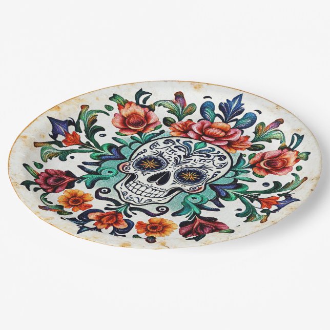 Plato De Papel 💀 🎉 Calavera Doom Bloomware Día de los Muertos (Angular)