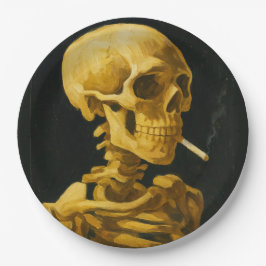 Plato De Papel Calavera Dorada Fumando – Única Inspirada en Van G