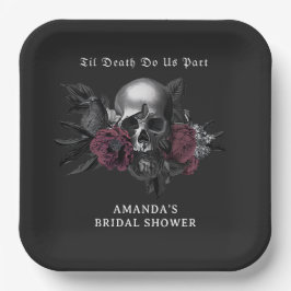Plato De Papel Calavera floral gótica oscura Halloween Ducha de n