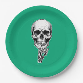 Plato De Papel Calavera gótica esqueleto mano negro y blanco.