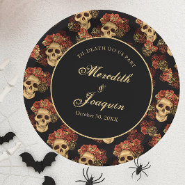 Plato De Papel Calavera gótica rosa roja Boda de Halloween negro