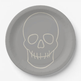 Plato De Papel Calavera - Gris fantasma y hueso