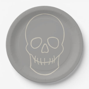 Plato De Papel Calavera - Gris fantasma y hueso