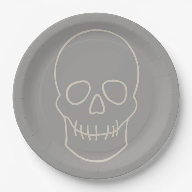 Plato De Papel Calavera - Gris fantasma y hueso (Anverso)