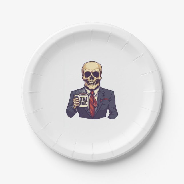 Plato De Papel Calavera interior muerta - Funny Workday Skeleton (Anverso)