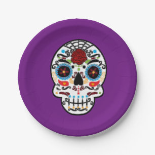 Plato De Papel Calavera Mexicana Fiesta de Esqueleto de azúcar