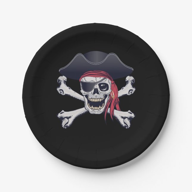 Plato De Papel Calavera pirata (Anverso)
