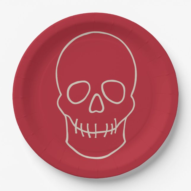 Plato De Papel Calavera - Sangre roja y ósea (Anverso)