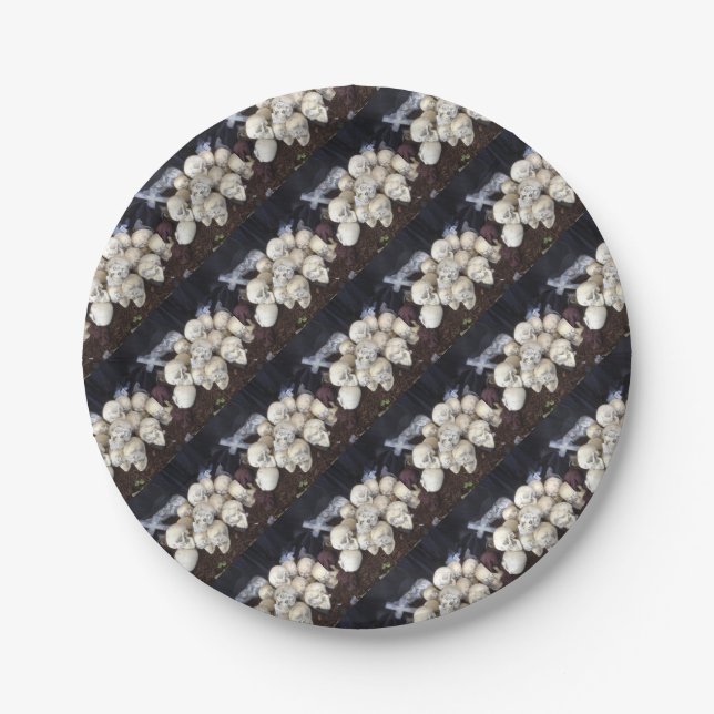 Plato De Papel Calaveras asustadas con ojos de palomitas (Anverso)