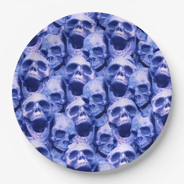 Plato De Papel Calaveras azules oscuras (Anverso)