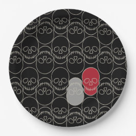Plato De Papel Calaveras - Blanco negro y negro