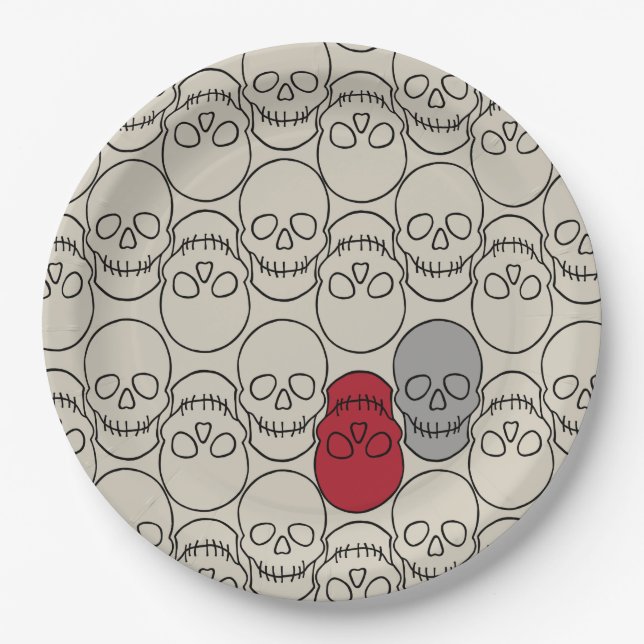 Plato De Papel Calaveras - Blanco óseo y negro mural (Anverso)