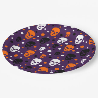 Plato De Papel Calaveras Coloridas de Halloween Patrón de Lunares