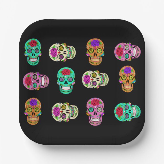 Plato De Papel Calaveras de azúcar (Anverso)