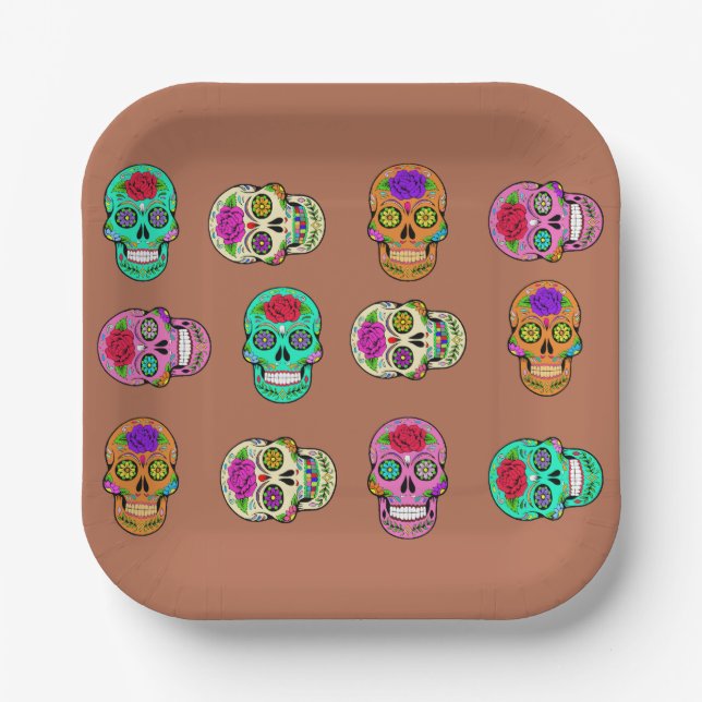 Plato De Papel Calaveras de azúcar (Anverso)