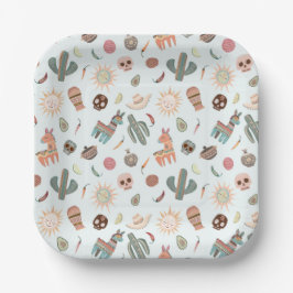 Plato De Papel Calaveras de cactus mexicanas coloridas y colores 