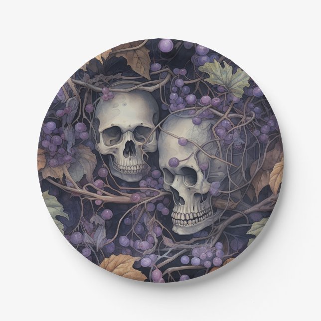 Plato De Papel Calaveras de Halloween vintage (Anverso)