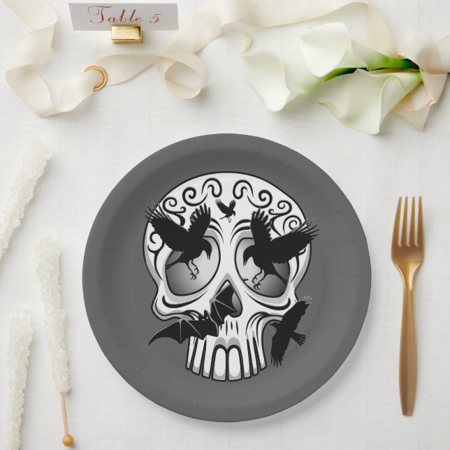 Plato De Papel Calaveras decorativas de Halloween (Boda)