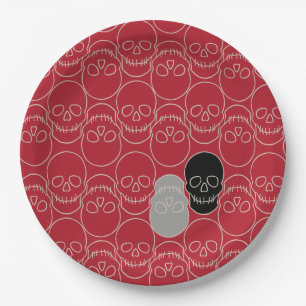 Plato De Papel Calaveras - Rojo en sangre y blanco óseo