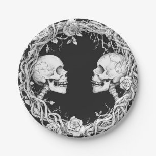 Plato De Papel Calaveras Rosas Góticas Victorianas Vintage de Hal