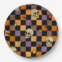 Calaveras vintage de Halloween y tablero de ajedre
