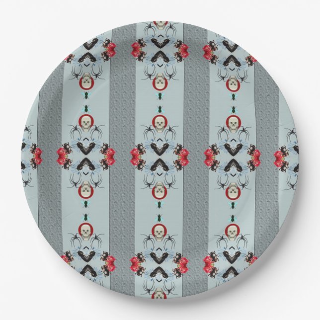 Plato De Papel Calaveras y arañas (Anverso)