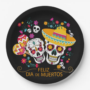 Plato De Papel Calaveras y flores de azúcar fiesta