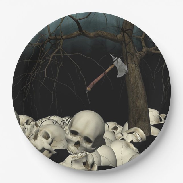 Plato De Papel Calaveras y hacha (Anverso)