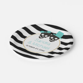 Plato De Papel Calaveras y rayas modernas boda de Halloween
