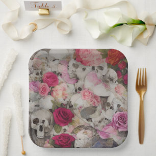 Plato De Papel Calaveras y Rosas
