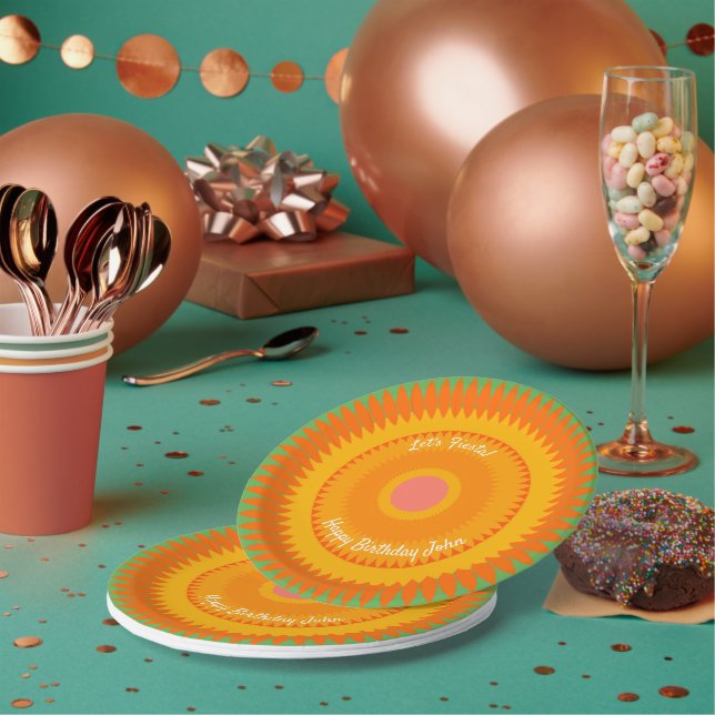 Plato de papel caleidoscopio de naranja Fiesta (Multi)