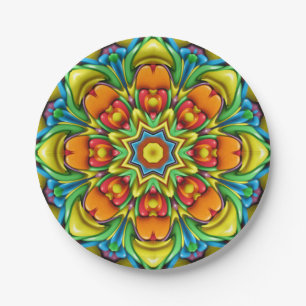 Plato De Papel Caleidoscopio tropical del fractal del vintage del